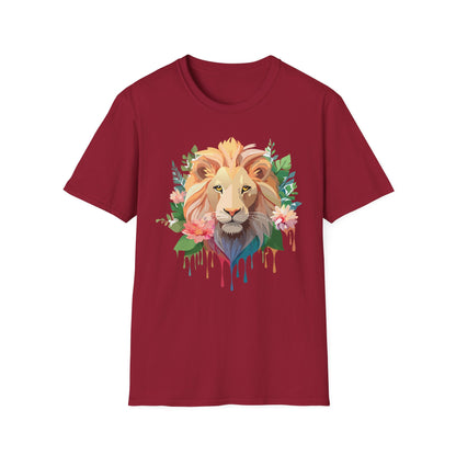 Gildan Unisex Lion Shirt Floral Lion Tee Animal Print Softstyle Tee