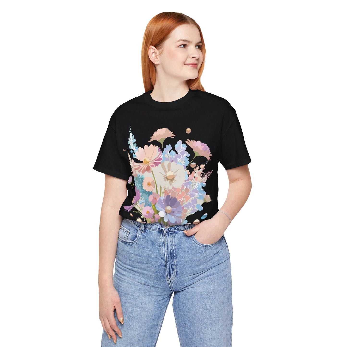 Natural Cotton Tee Shirt with Flowers