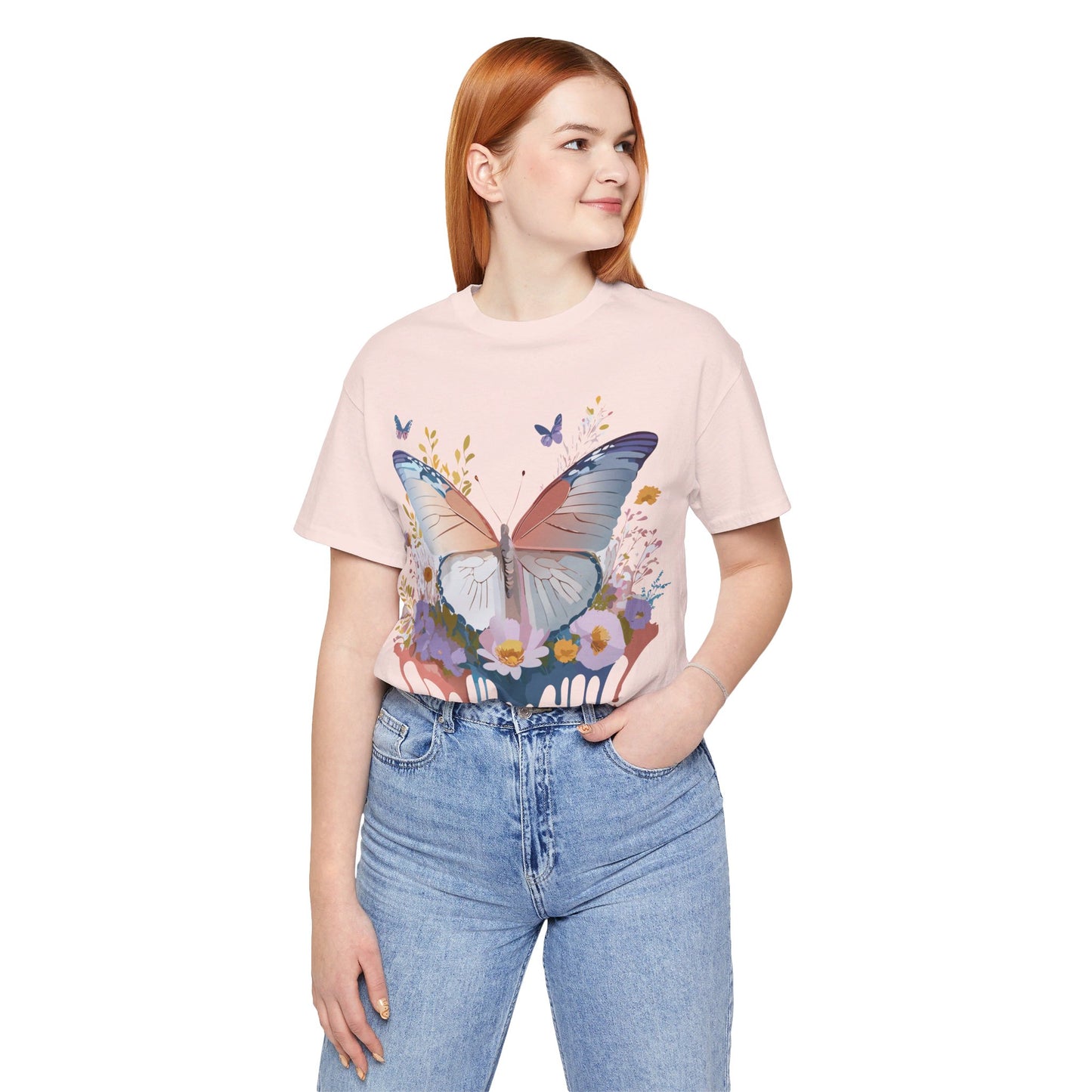 Natural Cotton Tee Shirt with Butterfly