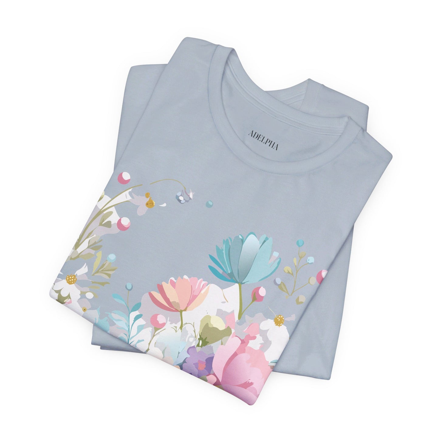 Natural Cotton Tee Shirt with Flowers