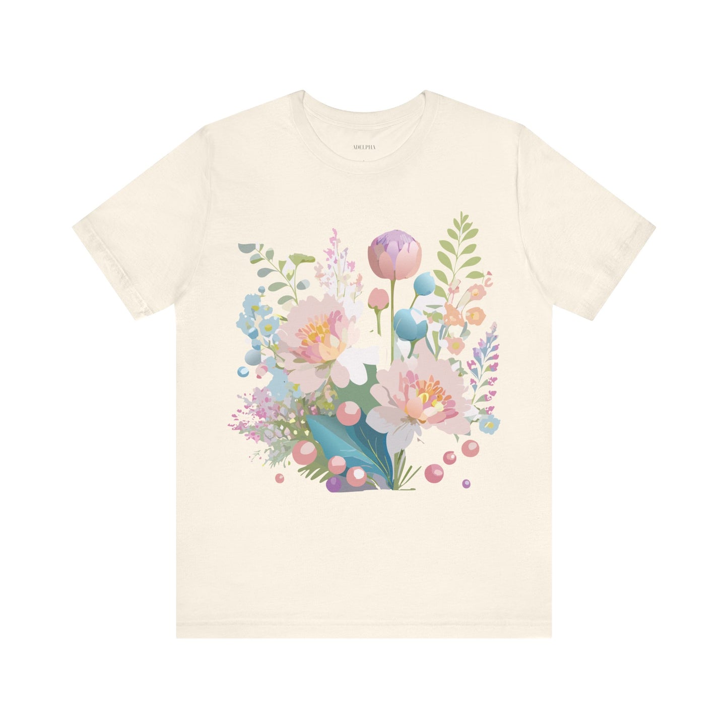 Natural Cotton Tee Shirt with Flowers