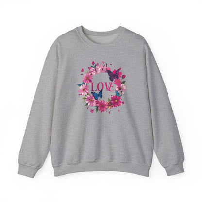 Unisex Floral Love Sweatshirt Butterfly Print 50 50 Cotton Poly Valentines Day