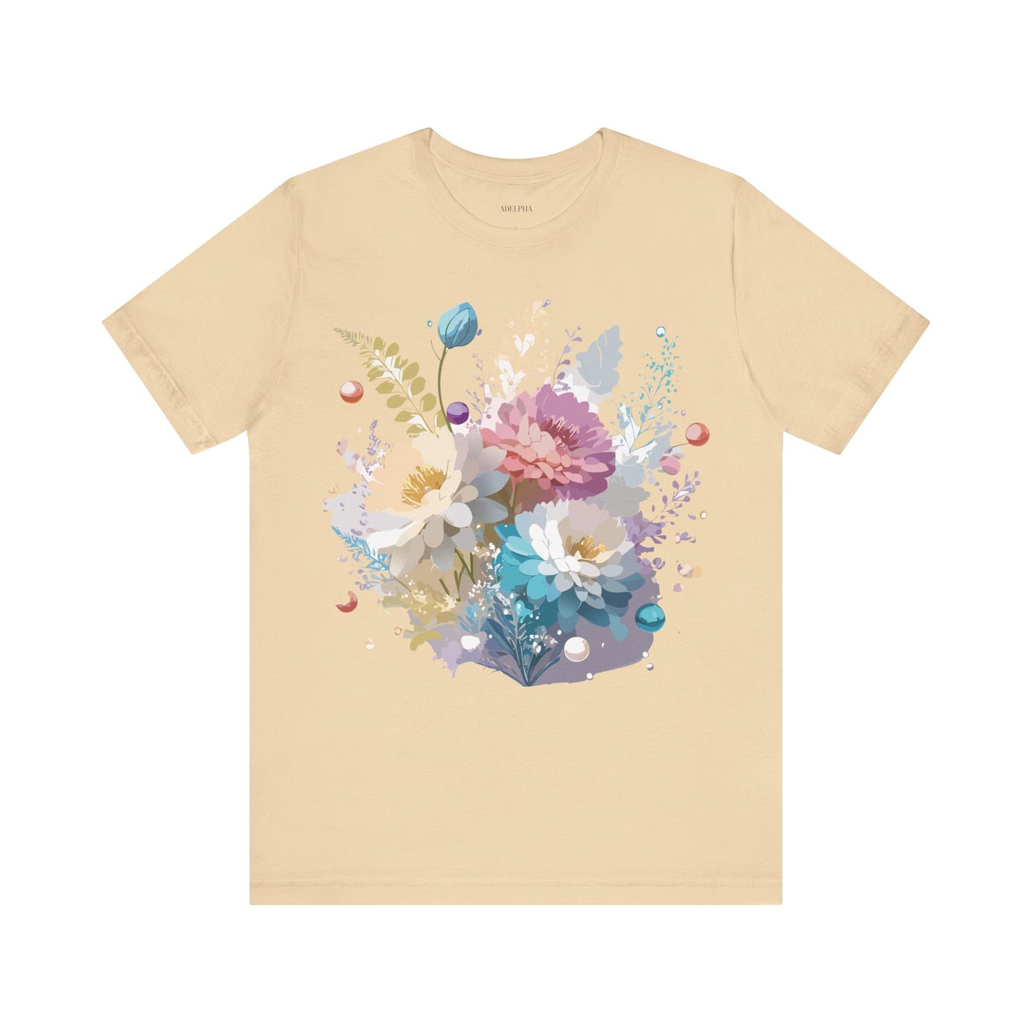 Natural Cotton Tee Shirt with Flowers