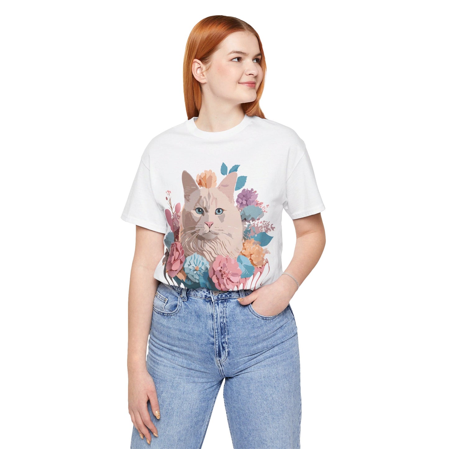 Natural Cotton Tee Shirt with Cat