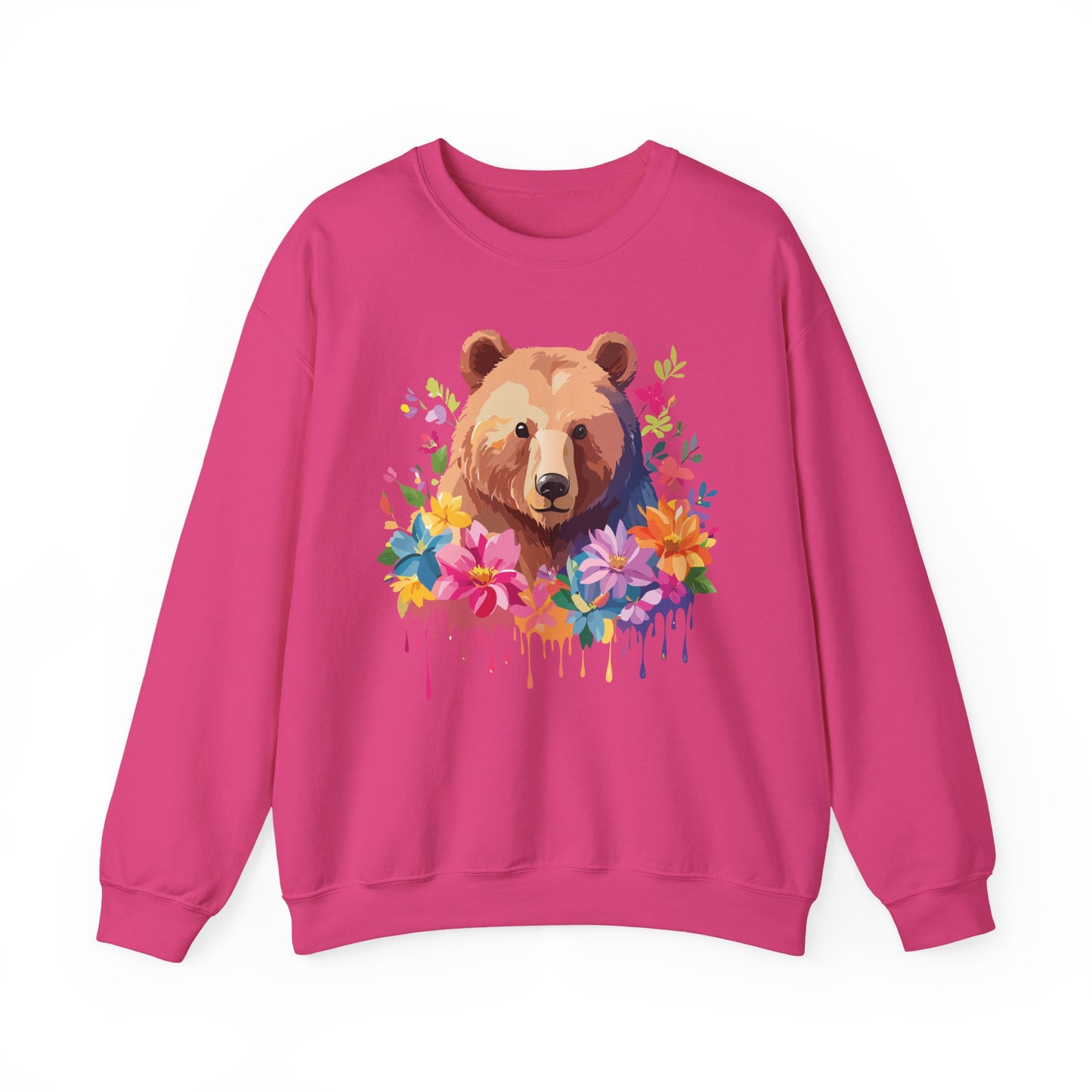 Unisex Floral Bear Sweatshirt, Animals Sweatshirt, Floral Sweatshirt, Art Design Sweatshirt