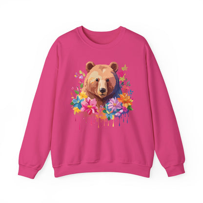 Unisex Floral Bear Sweatshirt With Art Design Animals Sweatshirt