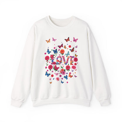 Unisex Floral Love Butterfly Sweatshirt Fifty Fifty Cotton Poly Valentine Day