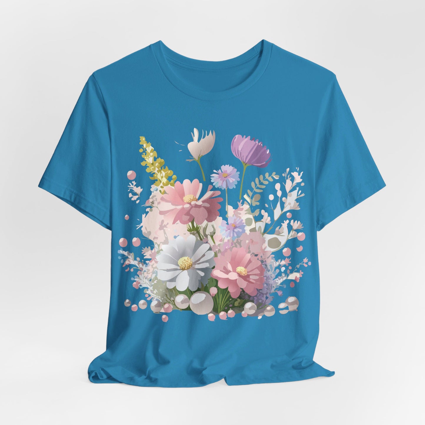 Natural Cotton Tee Shirt with Flowers