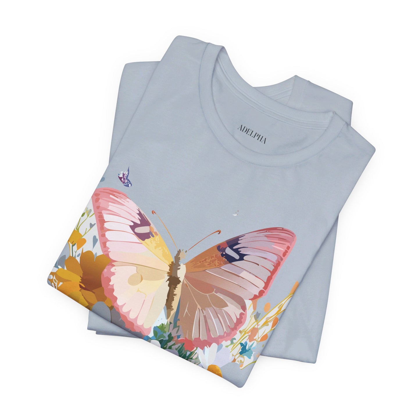 Natural Cotton Tee Shirt with Butterfly