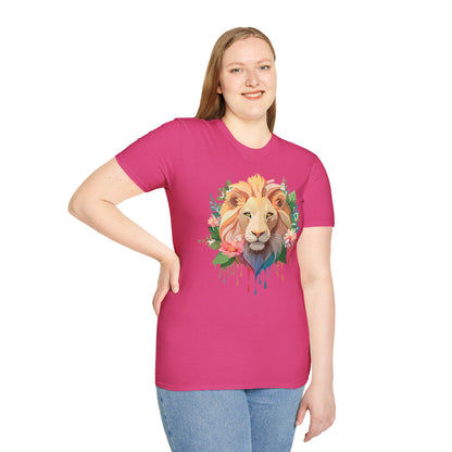 Gildan Unisex Lion Shirt Floral Lion Tee Animal Print Softstyle Tee