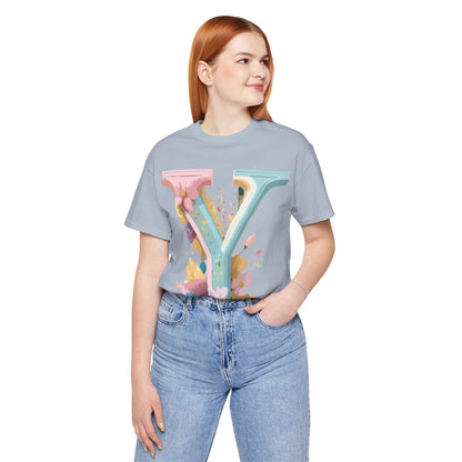 Natural Cotton Tee Shirt - Letters Collection - Y Printify