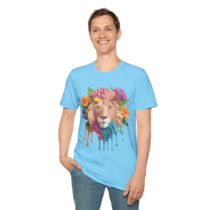 Floral Lion Shirt Unisex Tee Animal Print Gildan Softstyle 64000