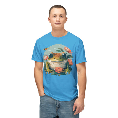 Vintage Frog Art T Shirt With Floral Full Color Print Unisex Tee