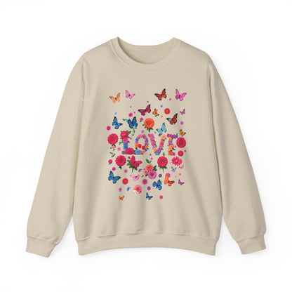Unisex Floral Love Butterfly Sweatshirt Fifty Fifty Cotton Poly Valentine Day