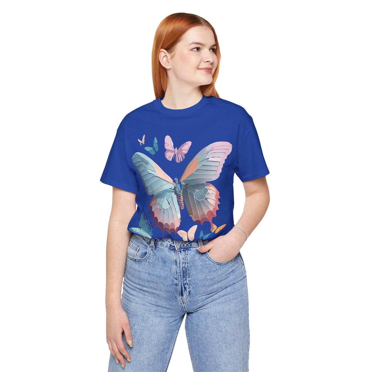 Natural Cotton Tee Shirt with Butterfly