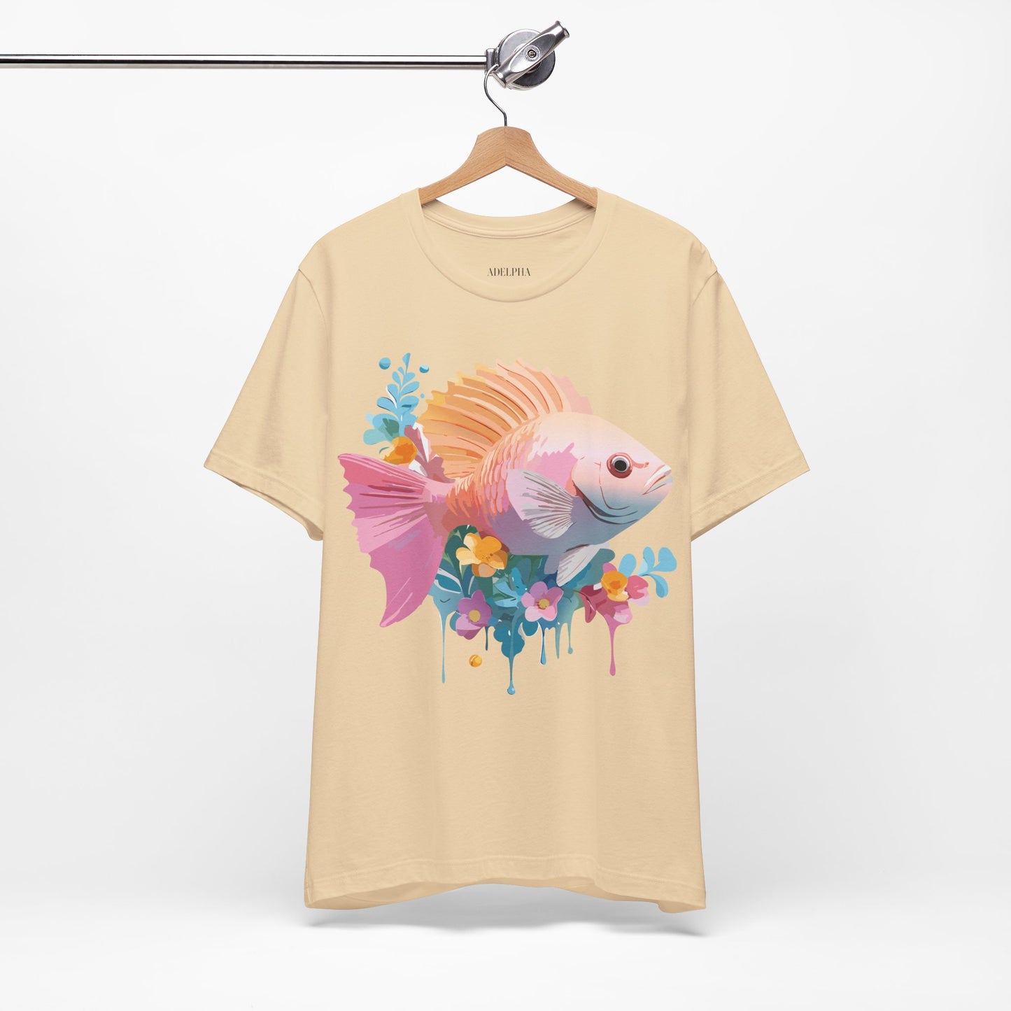 Natural Cotton Tee Shirt with Fish