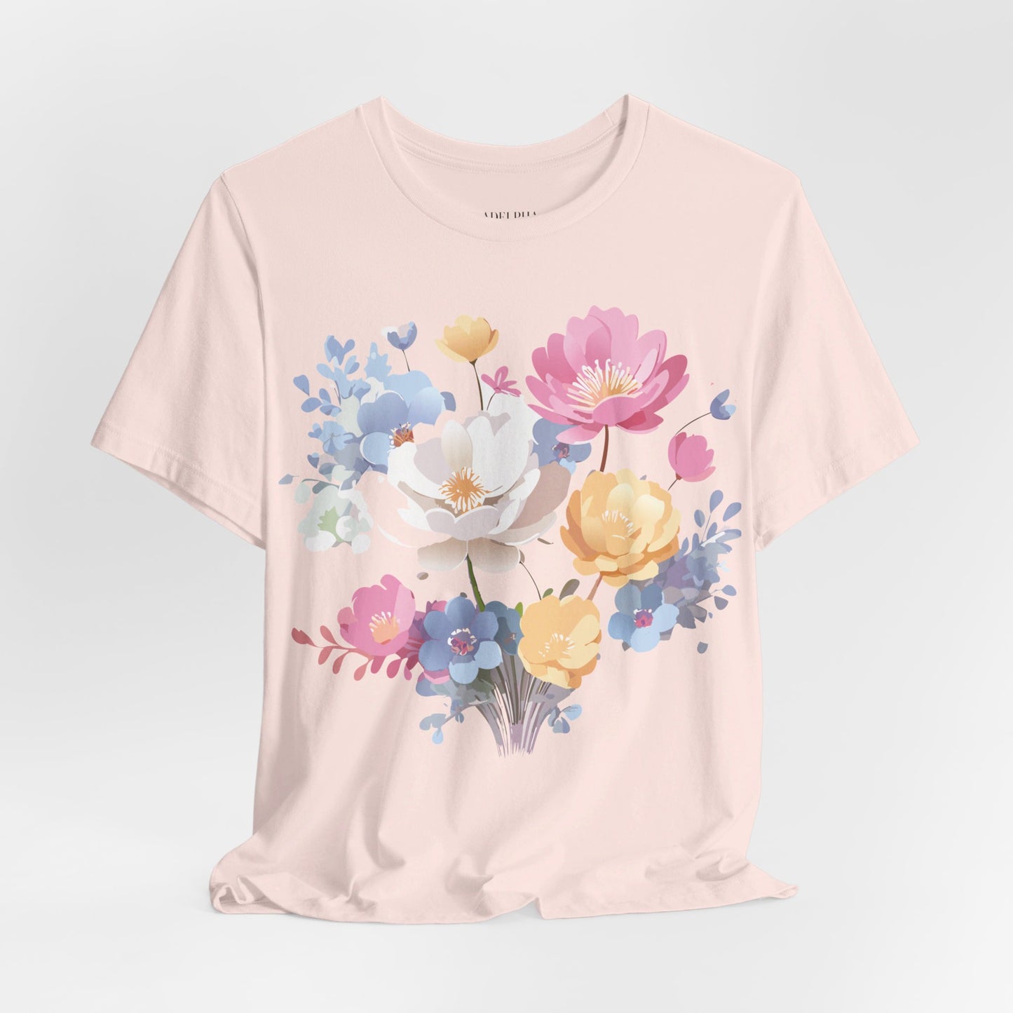 Natural Cotton Tee Shirt with Flowers