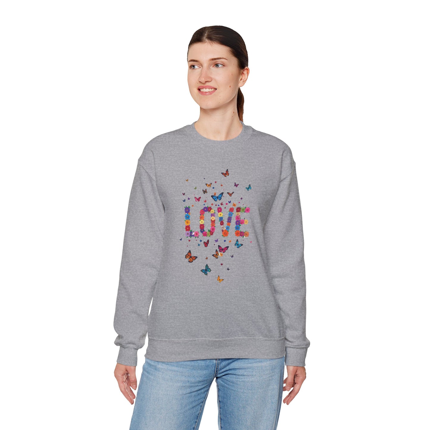 Unisex Floral Love Sweatshirt Fifty Fifty Cotton Poly Valentines Day