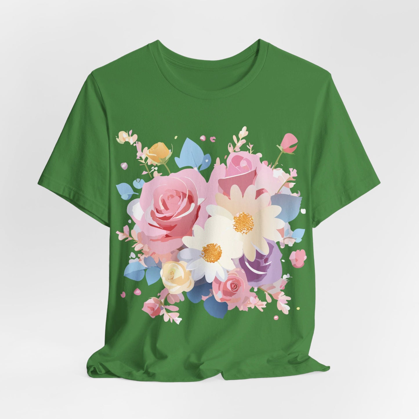 Natural Cotton Tee Shirt with Flowers