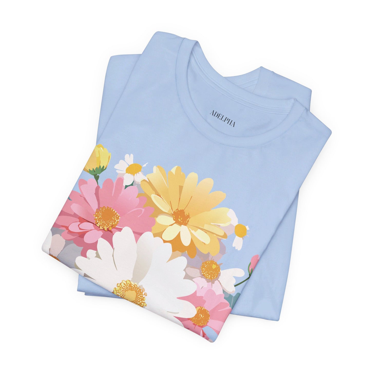 Natural Cotton Tee Shirt with Flowers