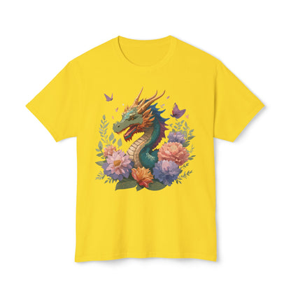 Dragon Art Tee Unisex Vintage Floral Tee Full Color Print HD Cotton