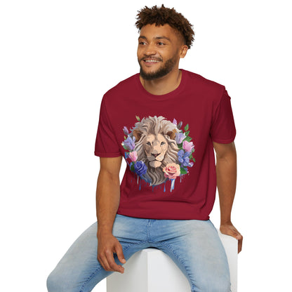 Unisex Floral Lion Tee Shirt Softstyle Gildan 64000 100 Percent Cotton