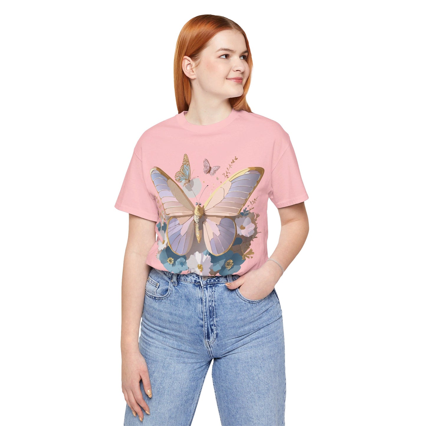 Natural Cotton Tee Shirt with Butterfly