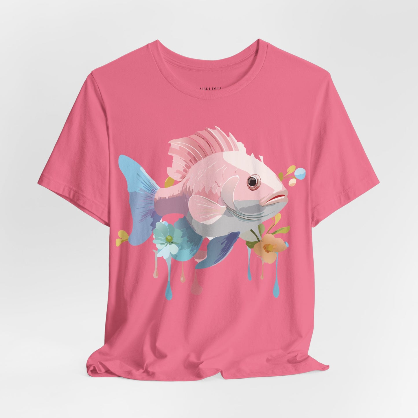 Natural Cotton Tee Shirt with Fish