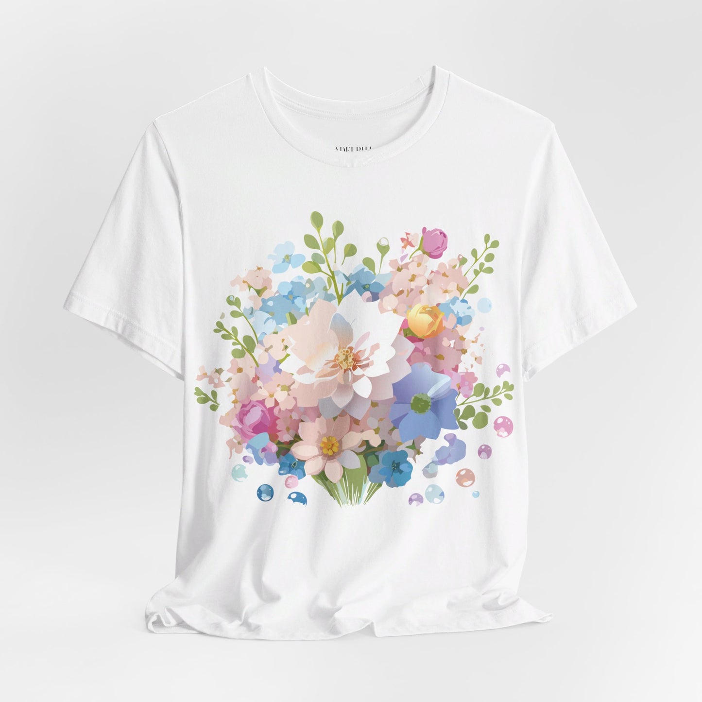 Natural Cotton Tee Shirt with Flowers