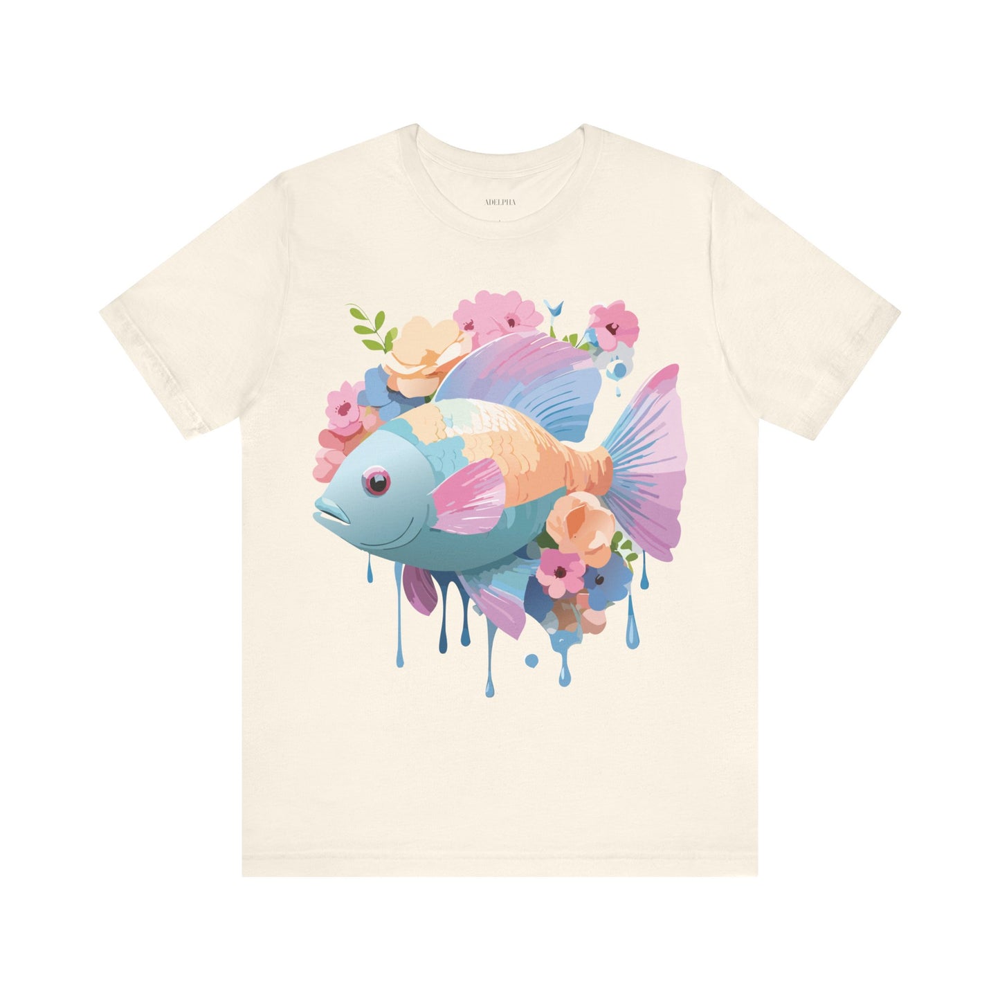 Natural Cotton Tee Shirt with Fish