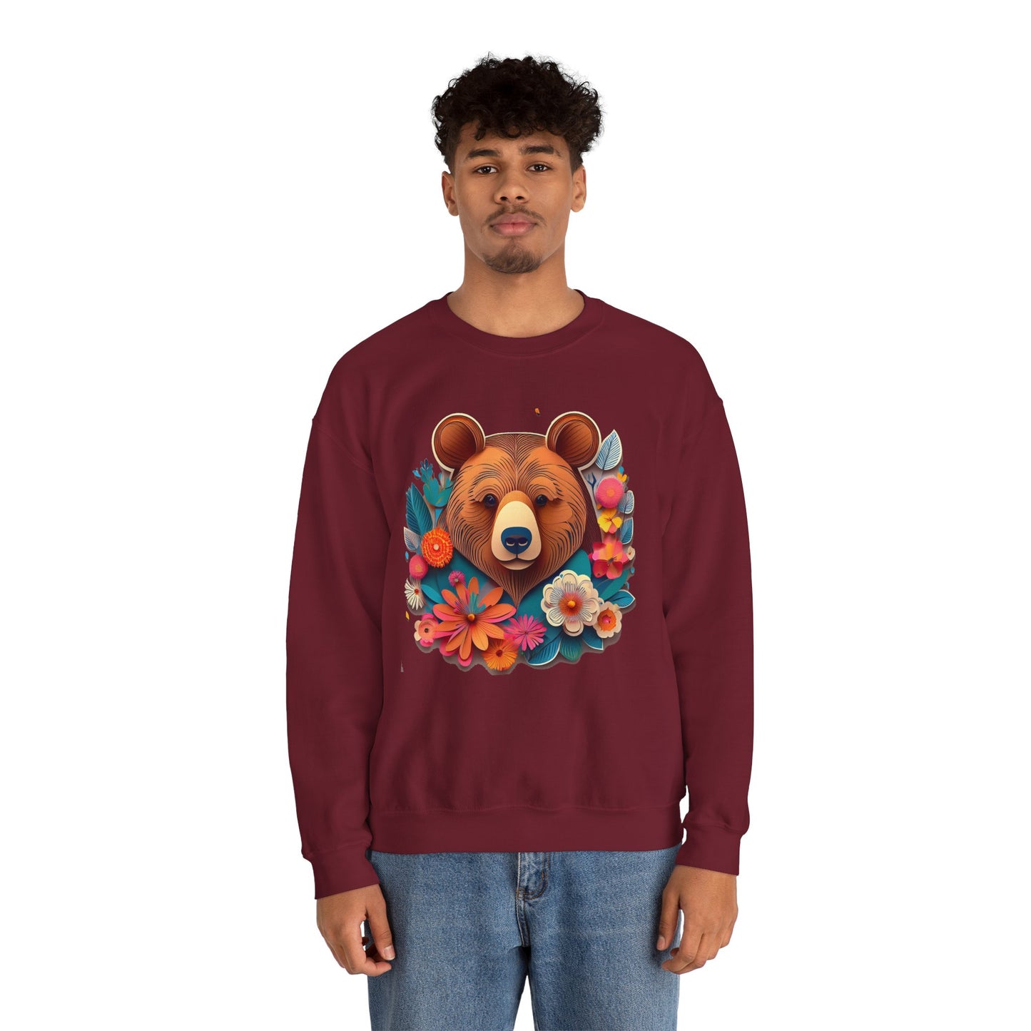 Unisex Floral Bear Sweatshirt, Animals Sweatshirt, Floral Sweatshirt, Art Design Sweatshirt