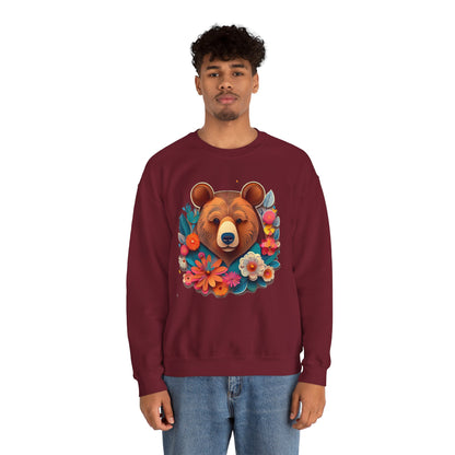 Unisex Floral Bear Sweatshirt Art Design Gildan 18000 Heavy Blend Crewneck