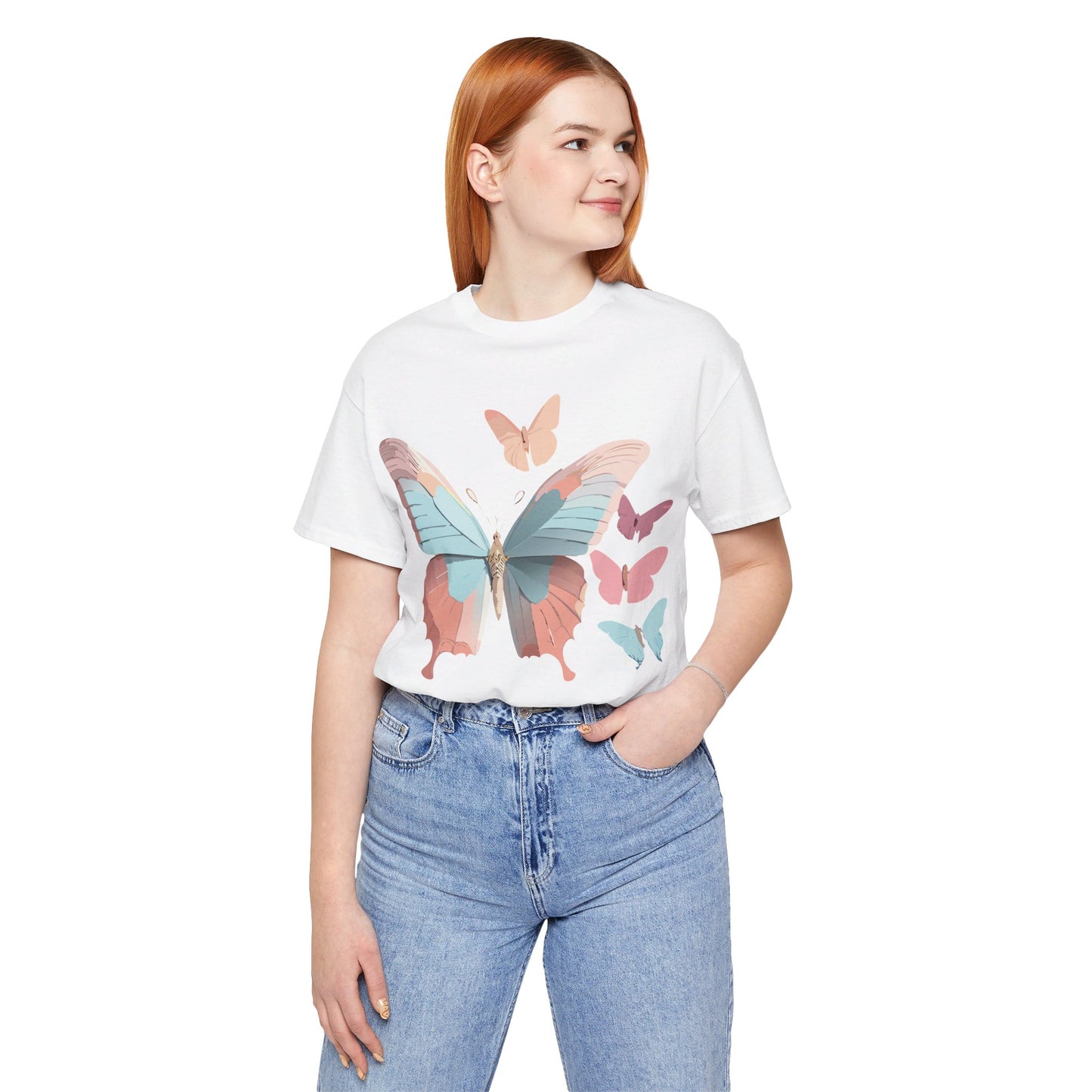 Natural Cotton Tee Shirt with Butterfly