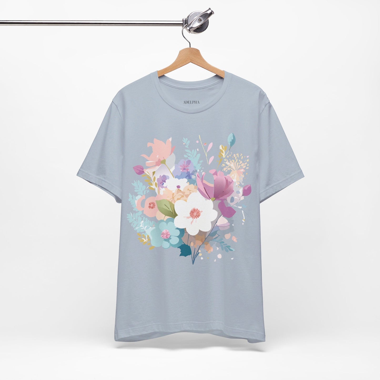 Natural Cotton Tee Shirt with Flowers