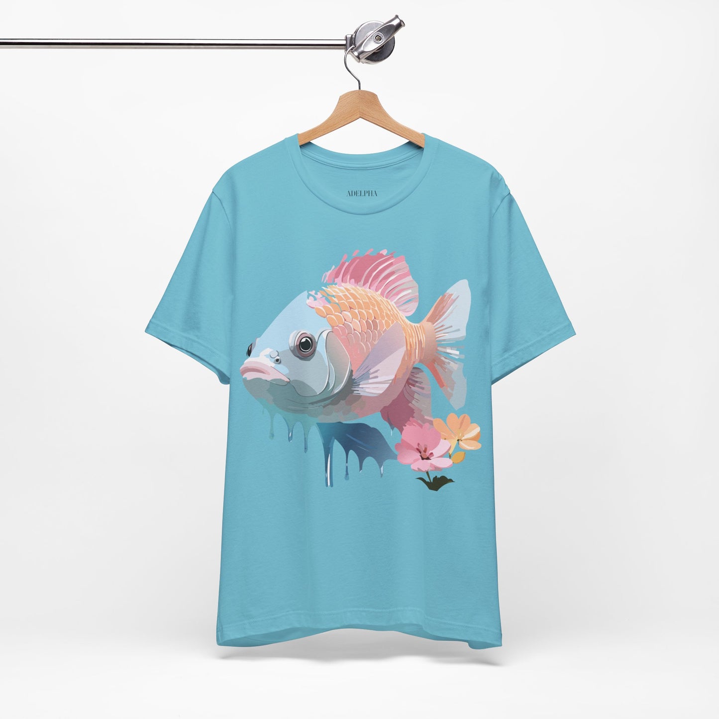 Natural Cotton Tee Shirt with Fish