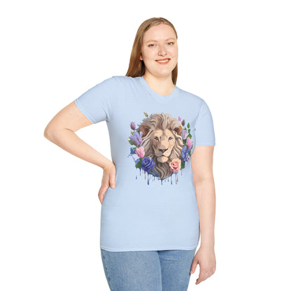 Unisex Floral Lion Tee Shirt Softstyle Gildan 64000 100 Percent Cotton