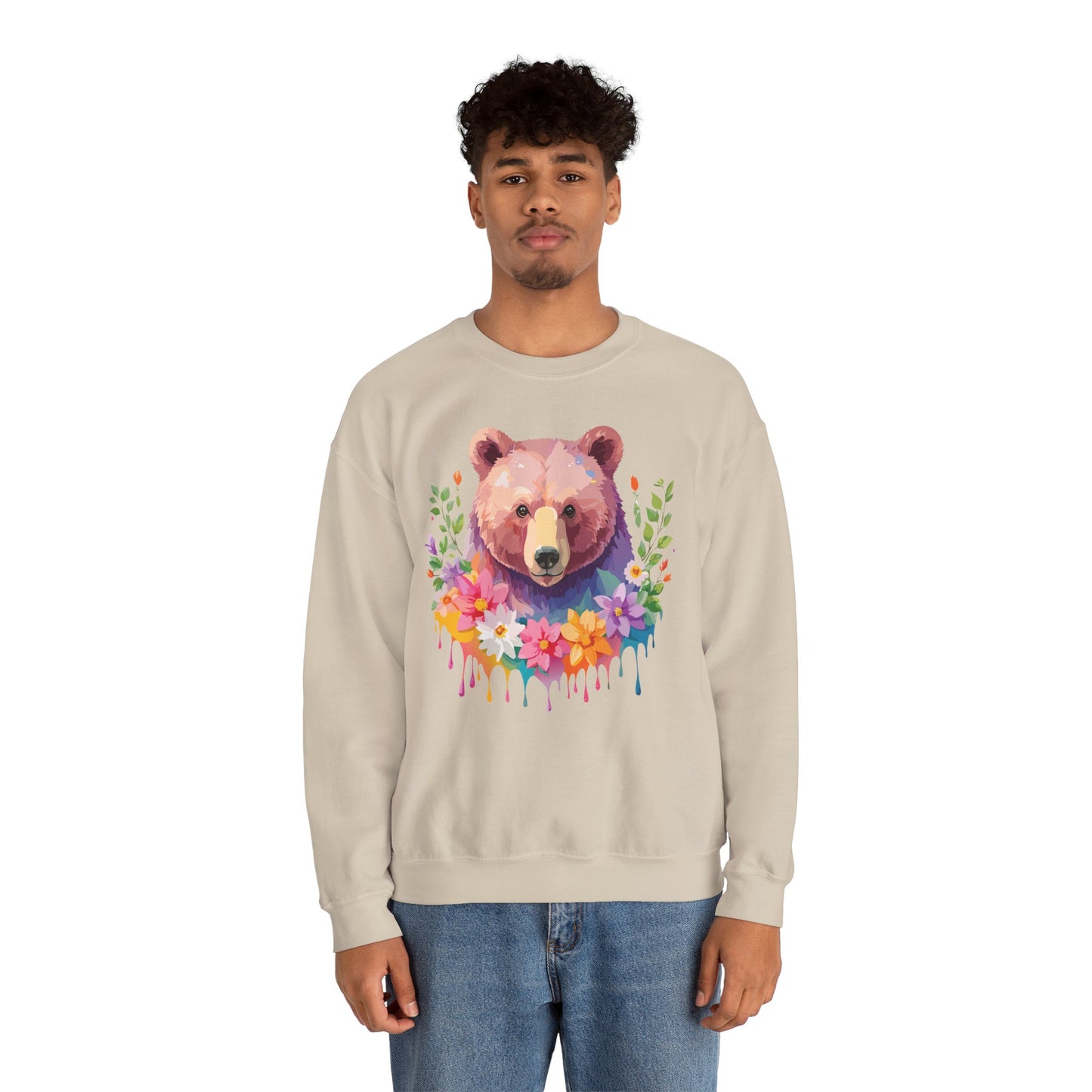 Unisex Floral Bear Sweatshirt, Animals Sweatshirt, Floral Sweatshirt, Art Design Sweatshirt