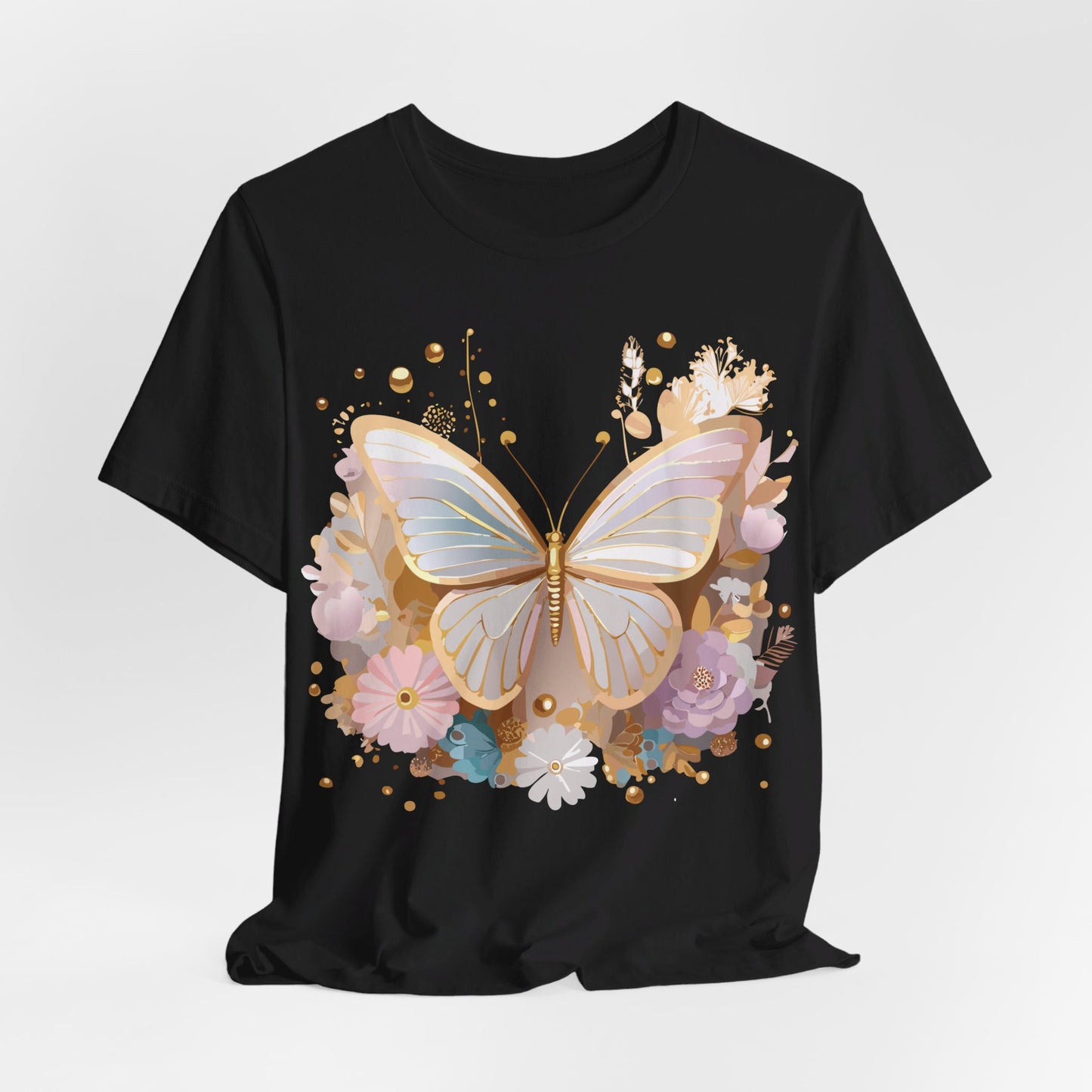 Natural Cotton Tee Shirt with Butterfly