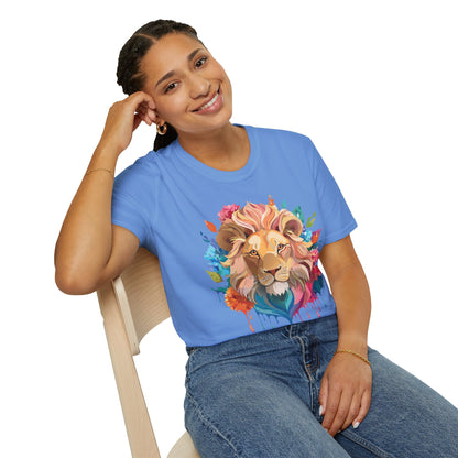 Lion Shirt Unisex Floral Lion Tee Gildan Softstyle 64000 Lightweight Cotton Tee