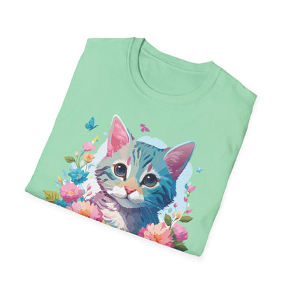 Cat Shirt Unisex Tee Kitten Cat Tee Softstyle 100 Percent Cotton Gildan 64000