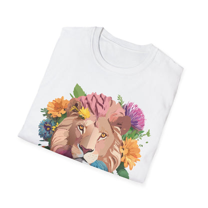 Floral Lion Shirt Unisex Tee Animal Print Gildan Softstyle 64000