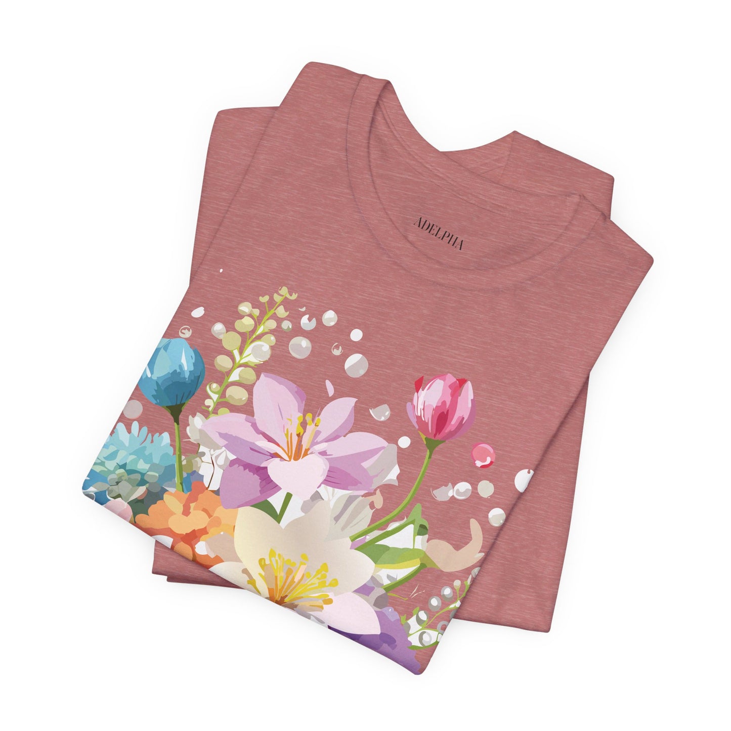 Natural Cotton Tee Shirt with Flowers