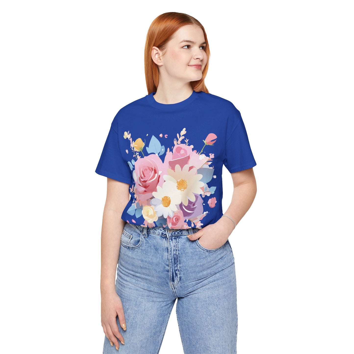 Natural Cotton Tee Shirt with Flowers