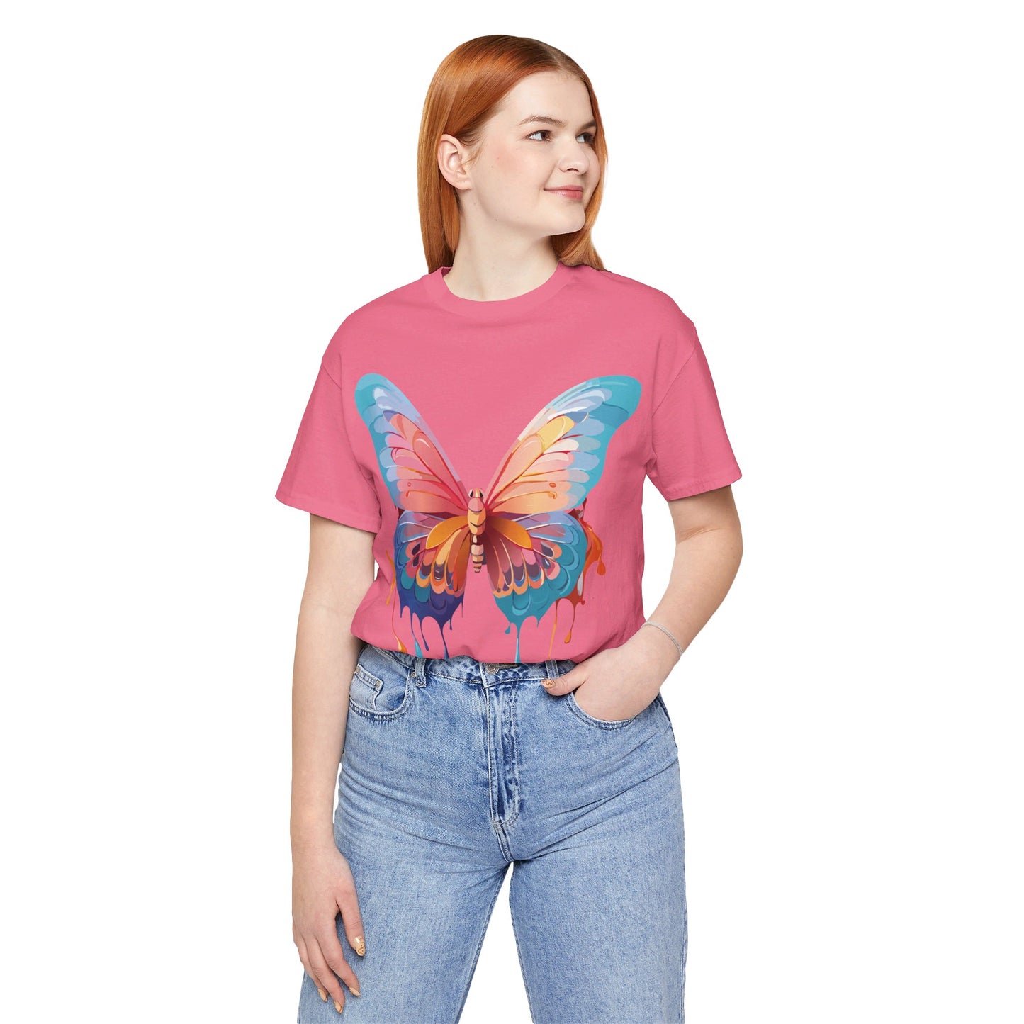 Natural Cotton Tee Shirt with Butterfly