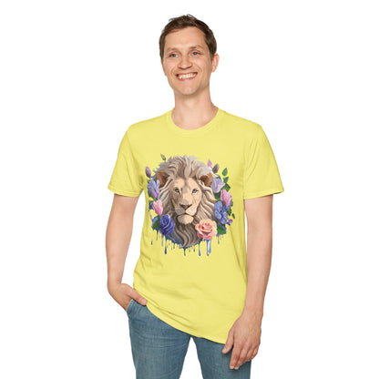Unisex Floral Lion Tee Shirt Softstyle Gildan 64000 100 Percent Cotton