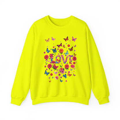 Unisex Floral Love Butterfly Sweatshirt Fifty Fifty Cotton Poly Valentine Day