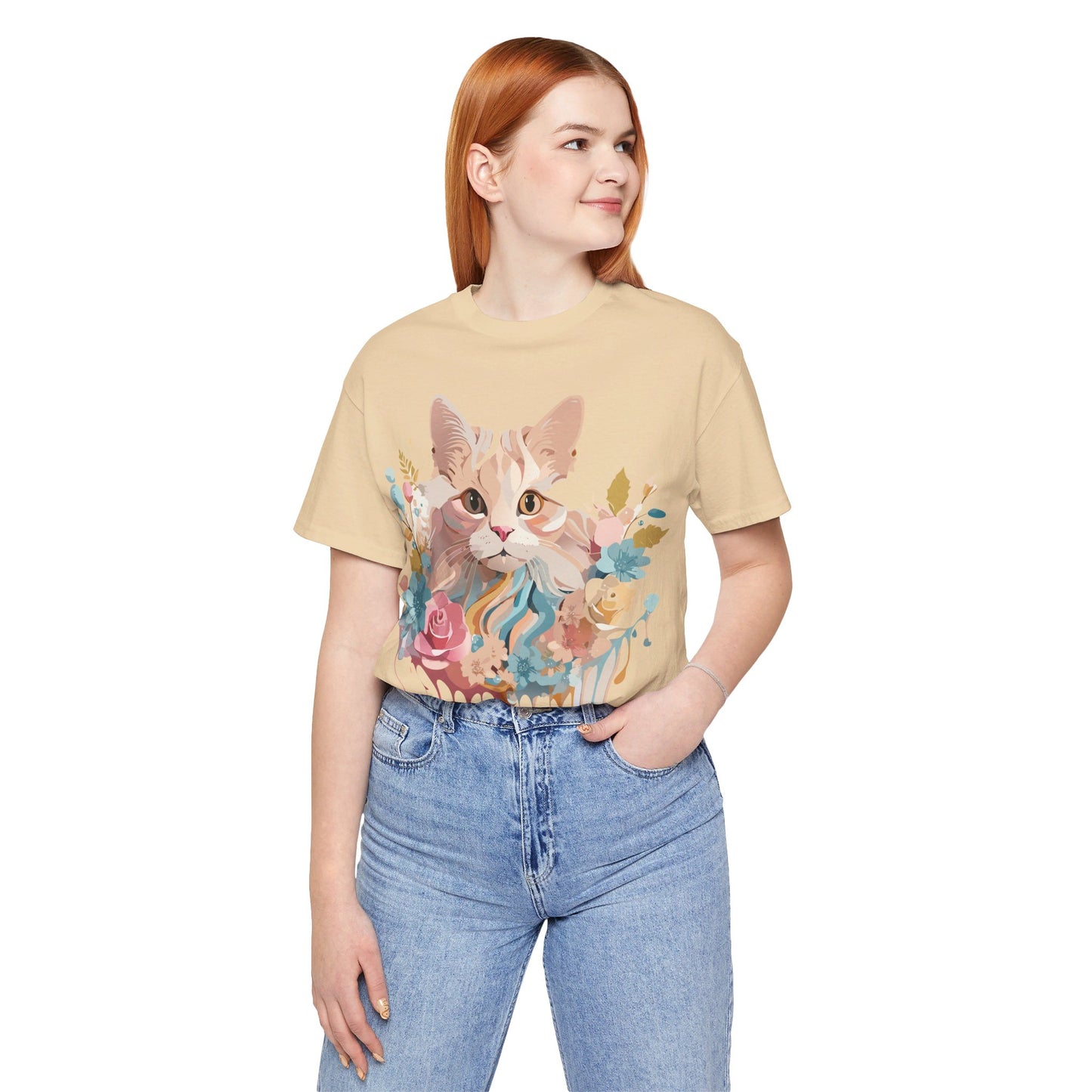 Natural Cotton Tee Shirt with Cat