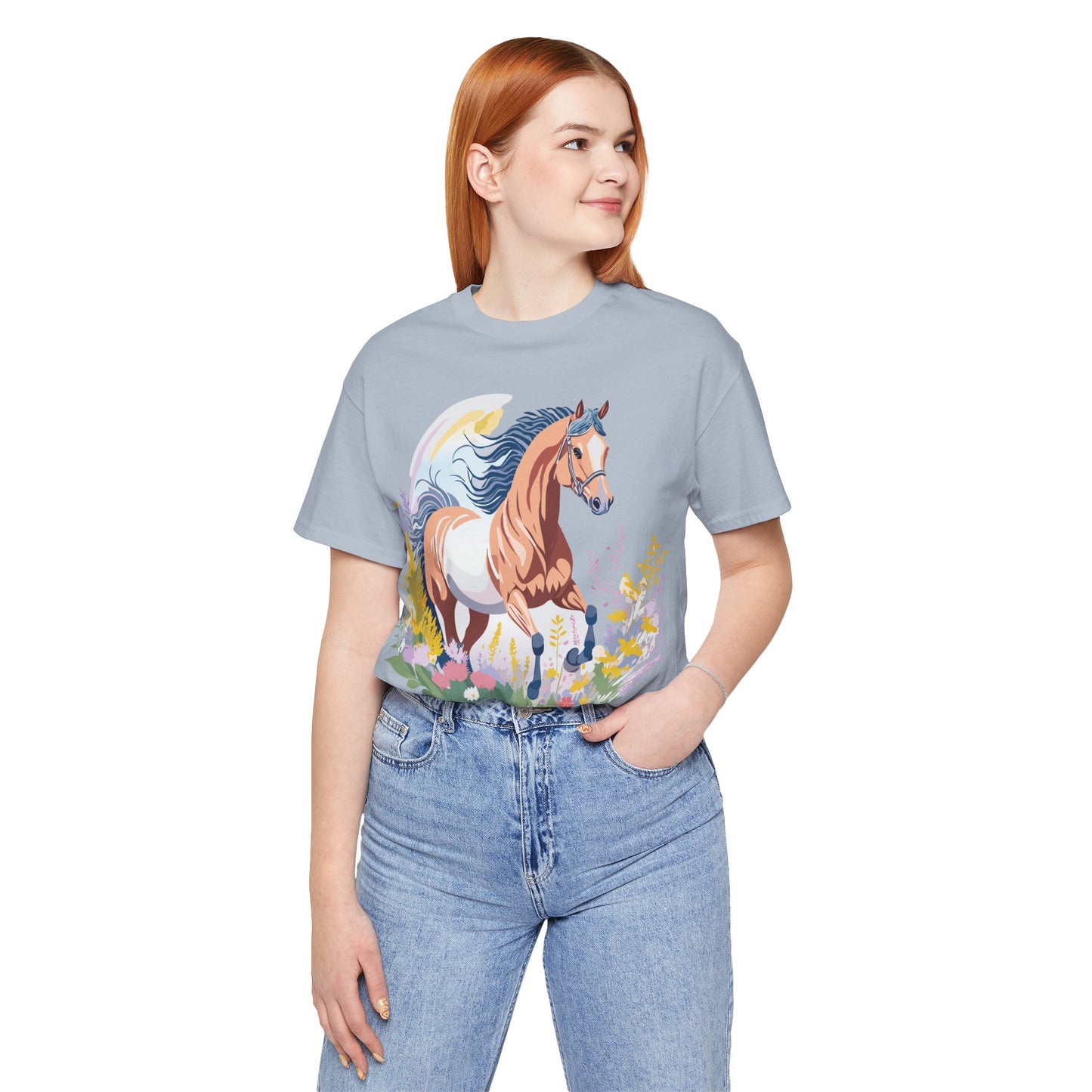 Natural Cotton Tee Shirt with Horse