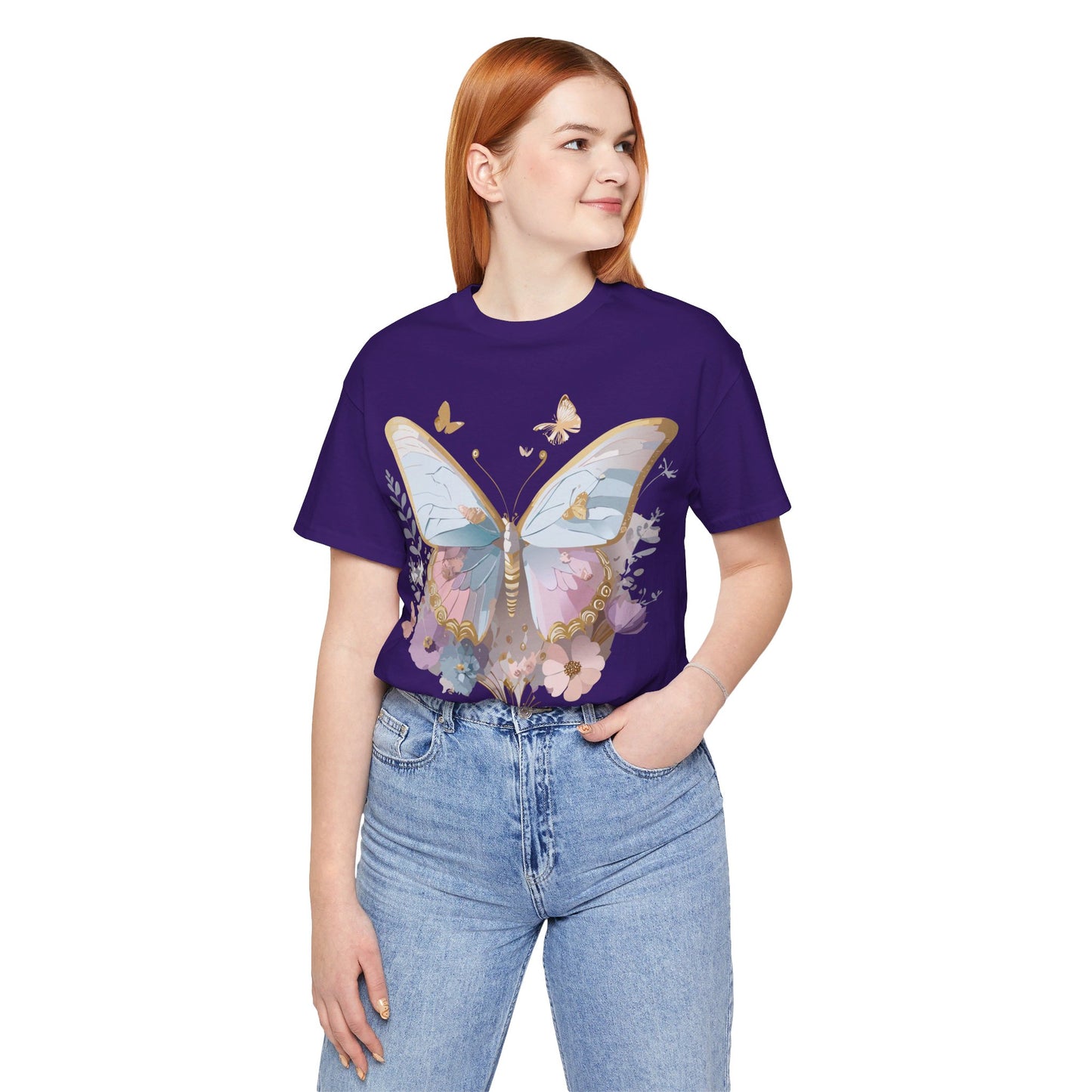 Natural Cotton Tee Shirt with Butterfly