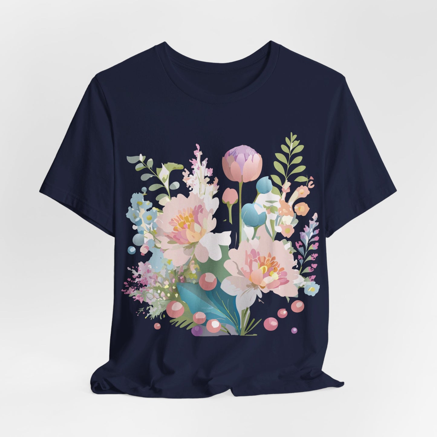 Natural Cotton Tee Shirt with Flowers